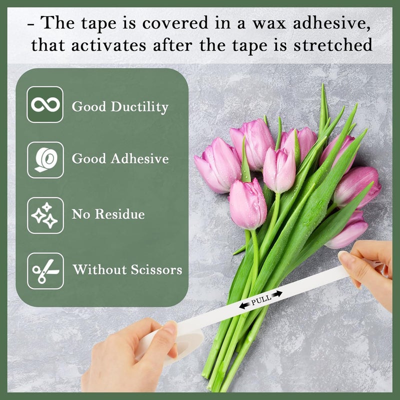 Coidea 8 Rolls Floral Tape, 1/2" Wide Flower Tape, White Floral Tape for Fresh Flowers, Adhesive Florist Tape for Floral Crafts, Bouquet Floral Arranging Stem Wrapping, Wedding Bouquet, 30Yard - Image 3